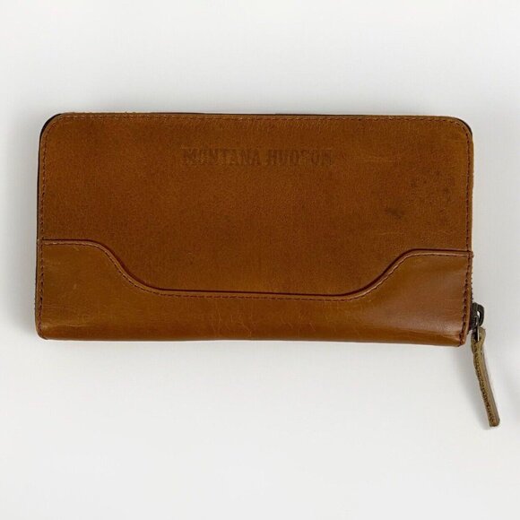 MONTANA HUDSON Zip Around Brown Leather Wallet Organizer Coin CC Bills Slots - Picture 1 of 15